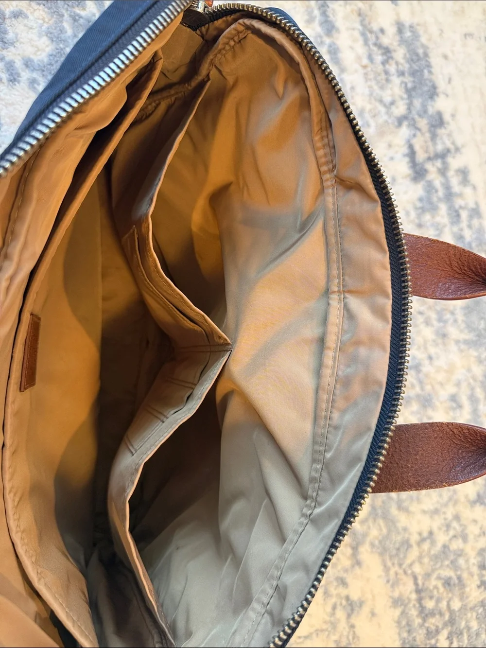 J. Crew Navy Laptop Briefcase with Brown Leather Handles